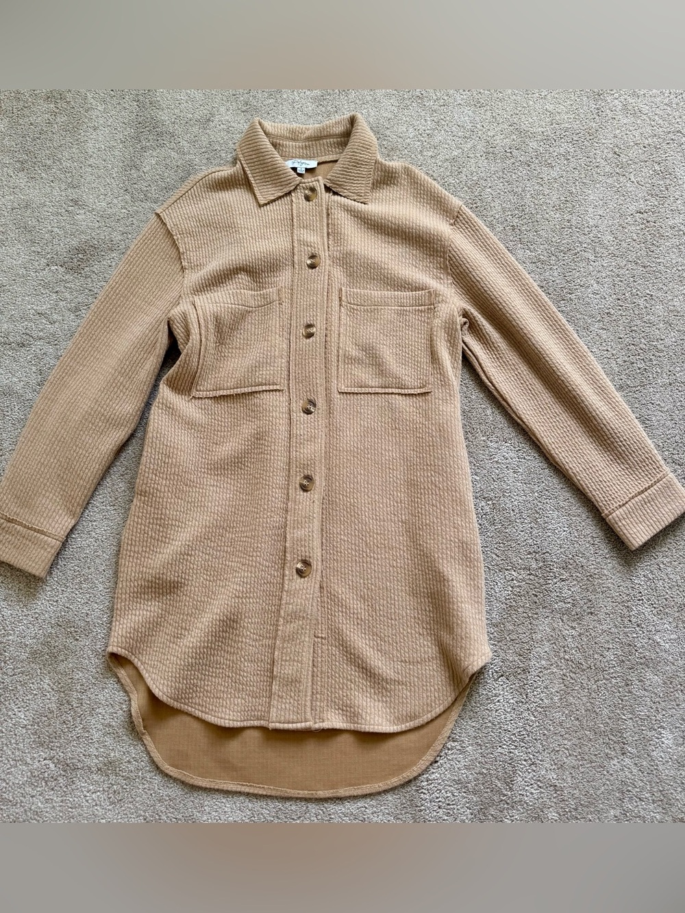 Polagram Camel Waffle-Knit Button-Down Shacket